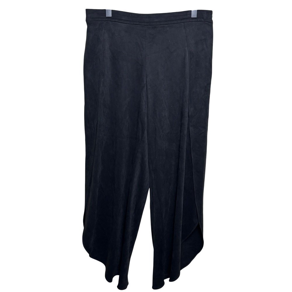 Drew Black High Waist Asymmetrical Tulip Hem Wide Leg Wrap Trouser Pants Women M - Picture 1 of 10